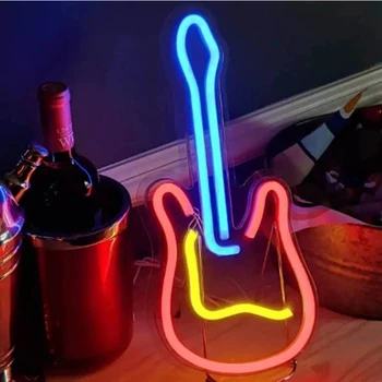 3D Neon Guitarra Luz do DIODO emissor de Luz, Sinal de Decoração de Arte de Luz do Sinal de Néon para a Decoração Home Casa de Rock Pub Bar do Hotel Beach Party Lâmpada Usb
