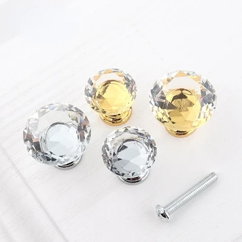 20/25mm de cristal de vidro pequeno punho, ouro diamante maçaneta da porta do armário, gaveta, circular identificador único furo